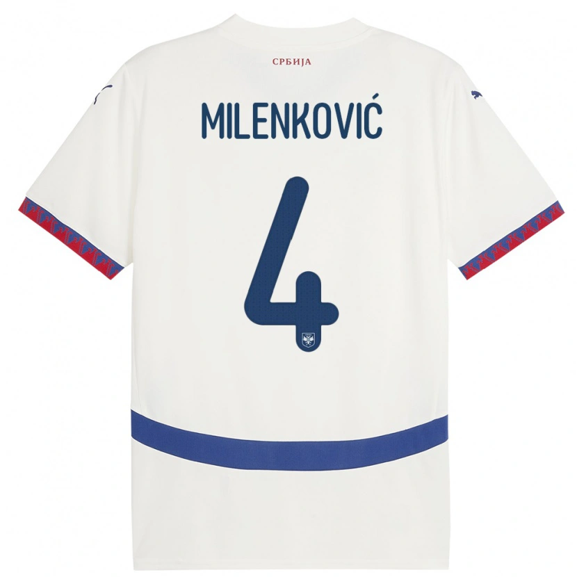 Danxen Enfant Maillot Serbie Nikola Milenković #4 Blanc Tenues Extérieur 24-26 T-Shirt