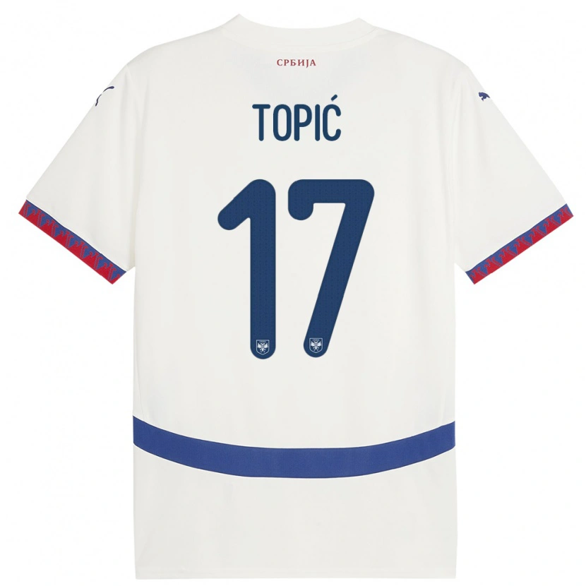 Danxen Enfant Maillot Serbie Mirko Topić #17 Blanc Tenues Extérieur 24-26 T-Shirt
