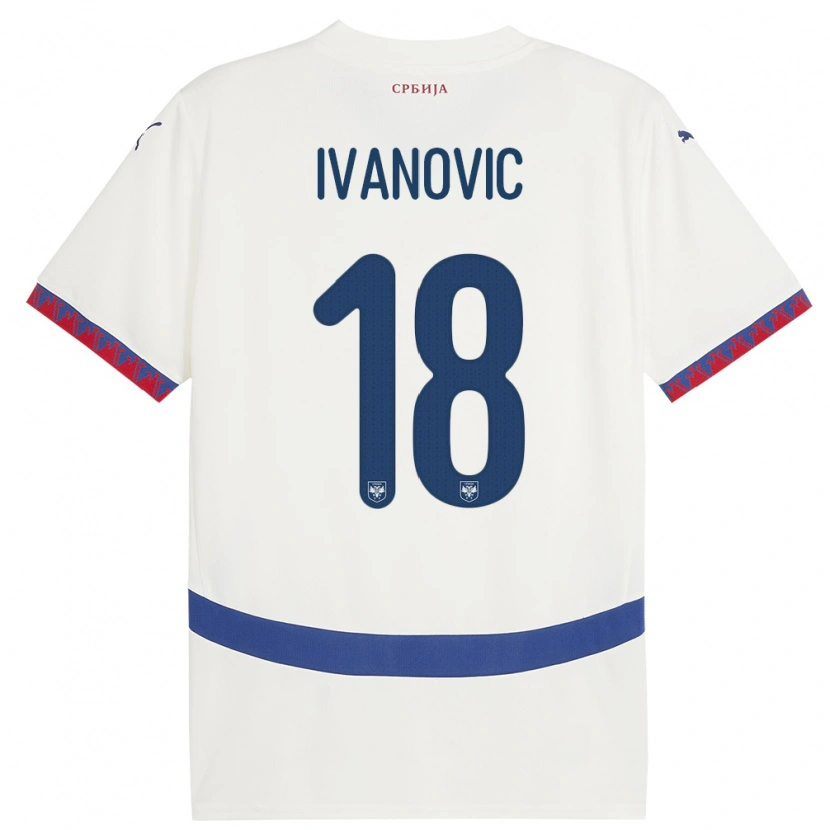 Danxen Enfant Maillot Serbie Mihailo Ivanovic #18 Blanc Tenues Extérieur 24-26 T-Shirt