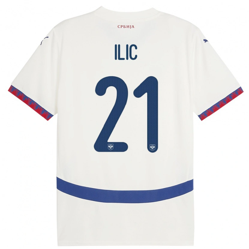 Danxen Enfant Maillot Serbie Veljko Ilic #21 Blanc Tenues Extérieur 24-26 T-Shirt
