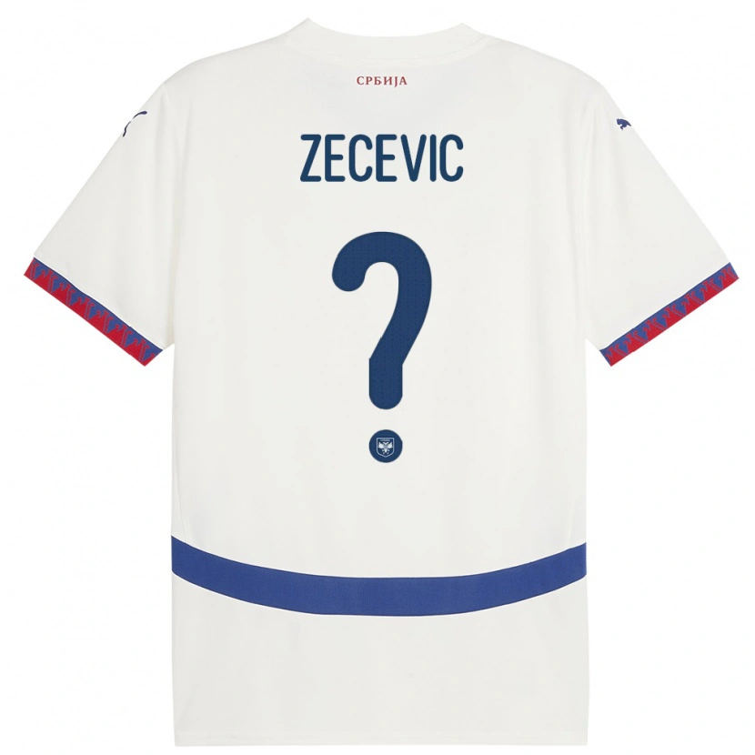 Danxen Enfant Maillot Serbie Nikola Zecevic #0 Blanc Tenues Extérieur 24-26 T-Shirt