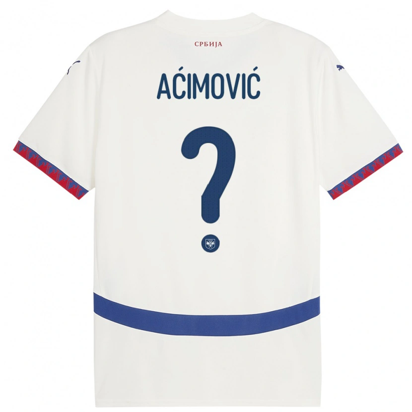 Danxen Enfant Maillot Serbie Dimitrije Aćimović #0 Blanc Tenues Extérieur 24-26 T-Shirt