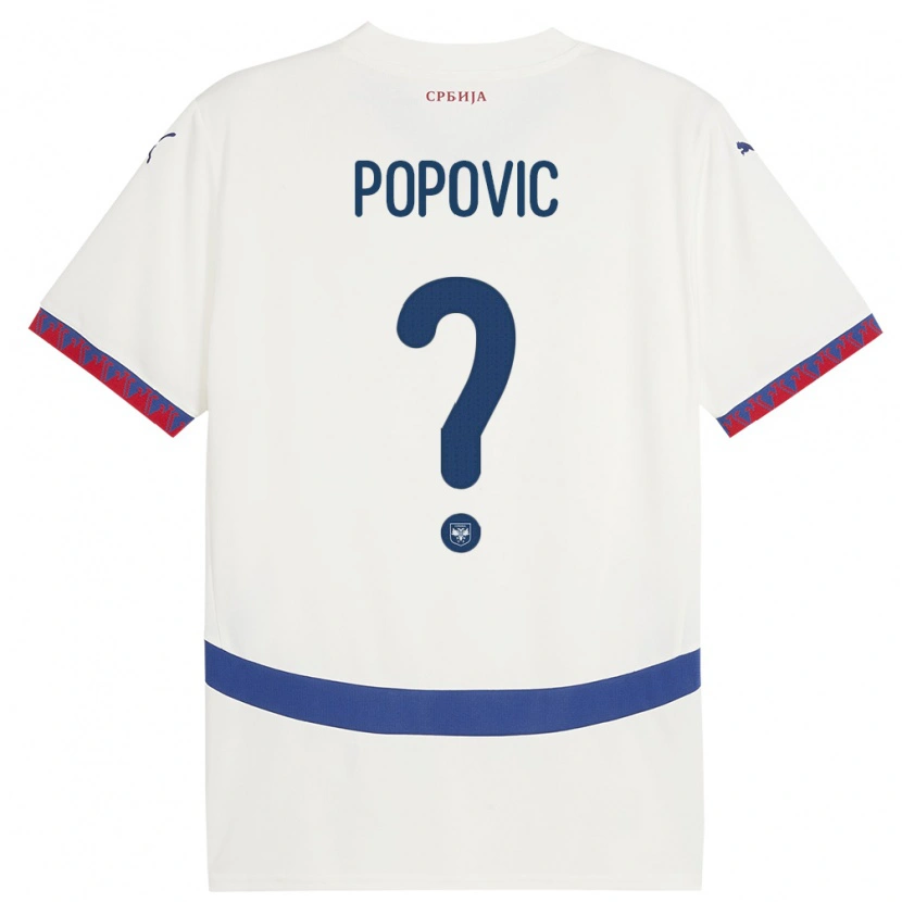 Danxen Enfant Maillot Serbie Sinisa Popovic #0 Blanc Tenues Extérieur 24-26 T-Shirt