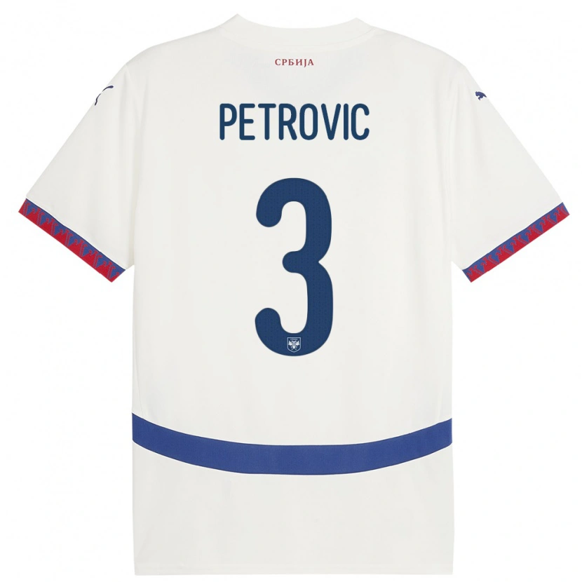 Danxen Enfant Maillot Serbie Stefan Petrovic #3 Blanc Tenues Extérieur 24-26 T-Shirt