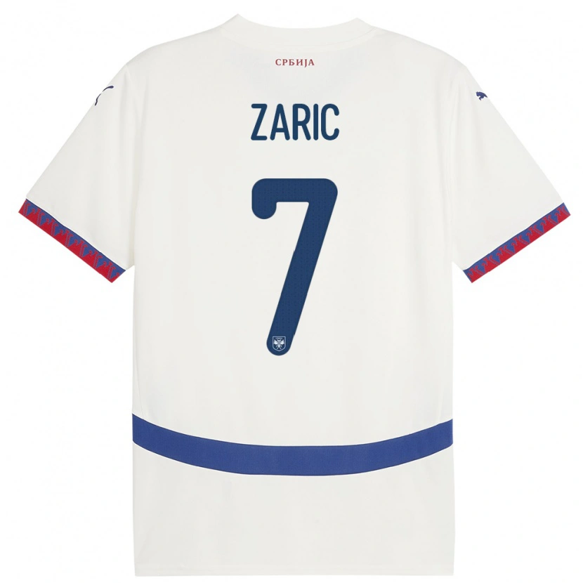 Danxen Enfant Maillot Serbie Luka Zaric #7 Blanc Tenues Extérieur 24-26 T-Shirt