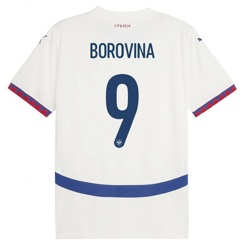 Danxen Enfant Maillot Serbie Srdjan Borovina #9 Blanc Tenues Extérieur 24-26 T-Shirt