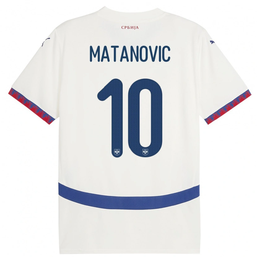 Danxen Enfant Maillot Serbie Ognjen Matanovic #10 Blanc Tenues Extérieur 24-26 T-Shirt