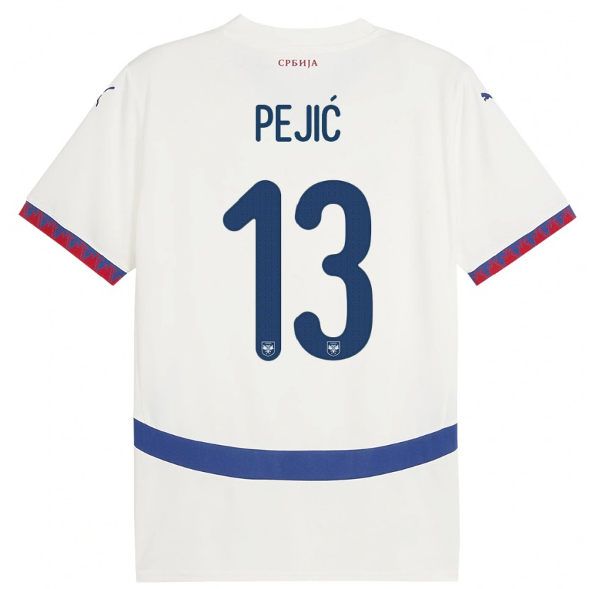 Danxen Enfant Maillot Serbie Danilo Pejić #13 Blanc Tenues Extérieur 24-26 T-Shirt