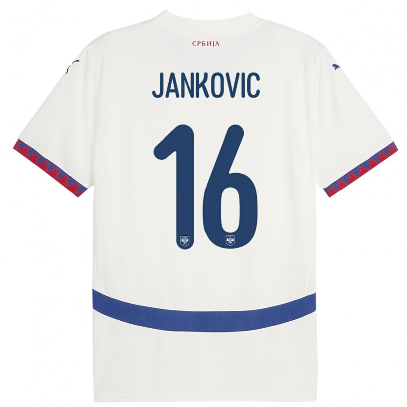 Danxen Enfant Maillot Serbie Dimitrije Jankovic #16 Blanc Tenues Extérieur 24-26 T-Shirt