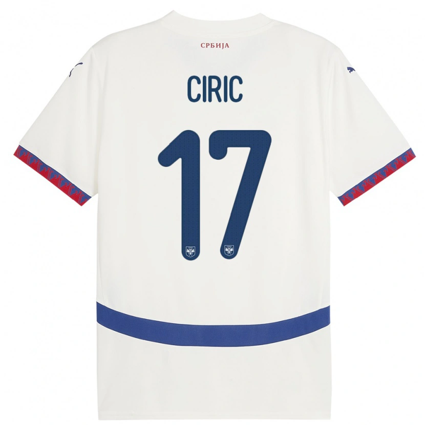 Danxen Enfant Maillot Serbie Jovan Ciric #17 Blanc Tenues Extérieur 24-26 T-Shirt