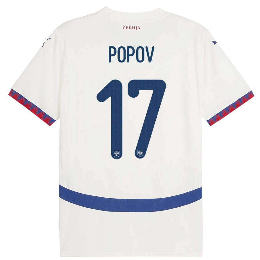 Danxen Enfant Maillot Serbie Andrej Popov #17 Blanc Tenues Extérieur 24-26 T-Shirt