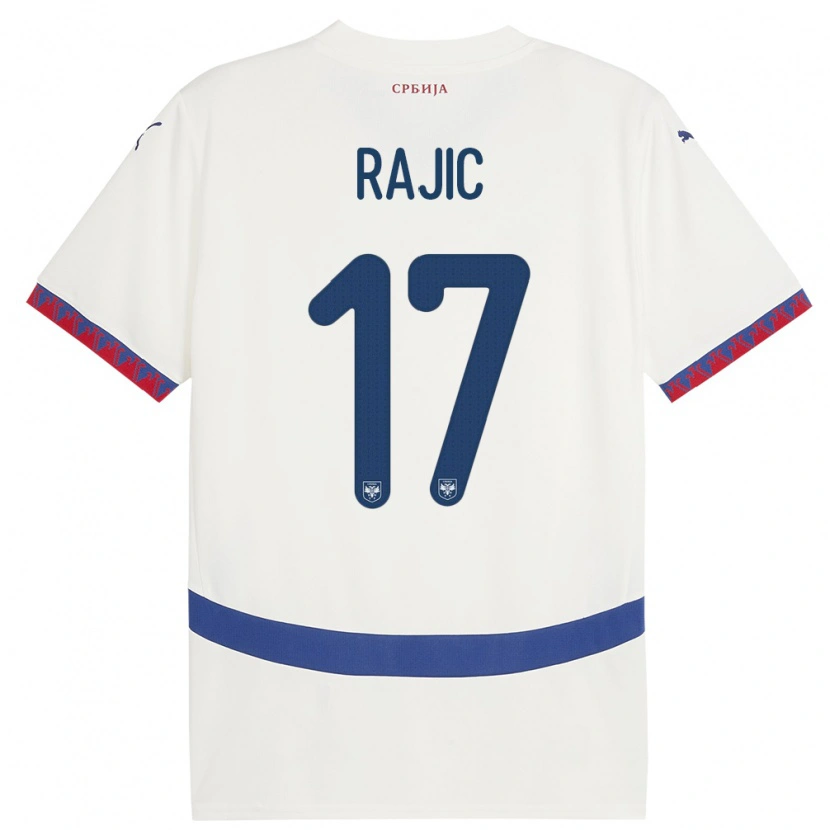 Danxen Enfant Maillot Serbie Aleksa Rajic #17 Blanc Tenues Extérieur 24-26 T-Shirt