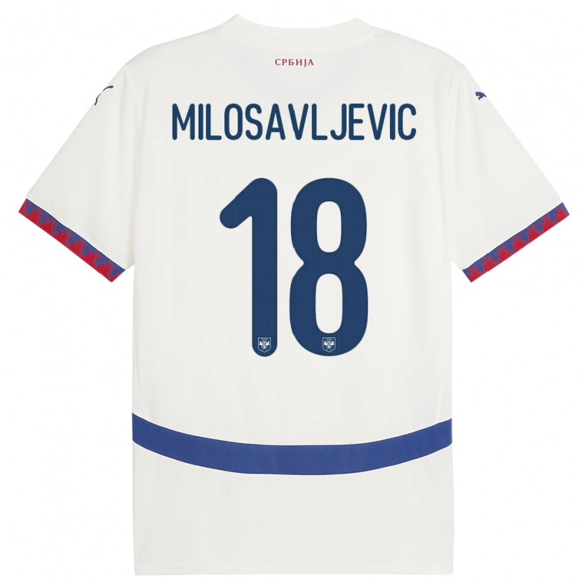 Danxen Enfant Maillot Serbie Jovan Milosavljevic #18 Blanc Tenues Extérieur 24-26 T-Shirt