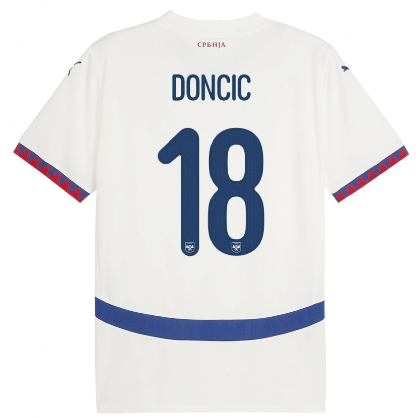 Danxen Enfant Maillot Serbie Filip Doncic #18 Blanc Tenues Extérieur 24-26 T-Shirt