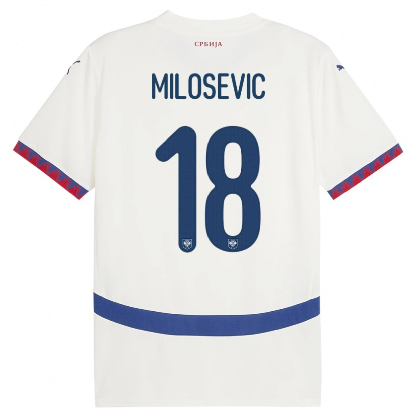 Danxen Enfant Maillot Serbie Mateja Milosevic #18 Blanc Tenues Extérieur 24-26 T-Shirt