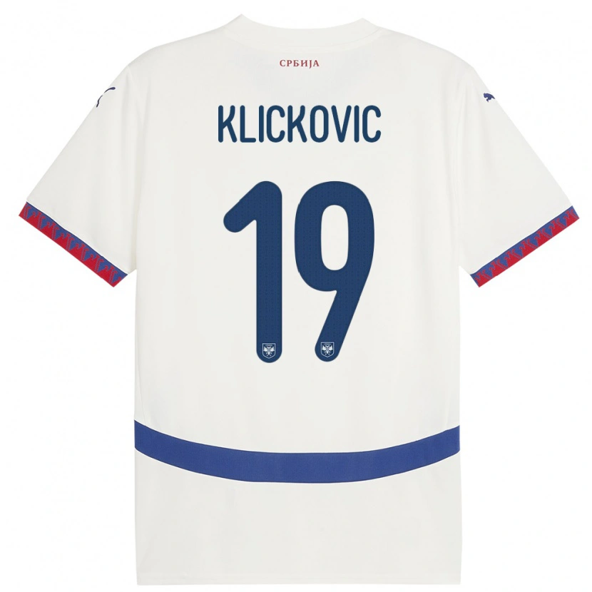 Danxen Enfant Maillot Serbie Maksim Klickovic #19 Blanc Tenues Extérieur 24-26 T-Shirt