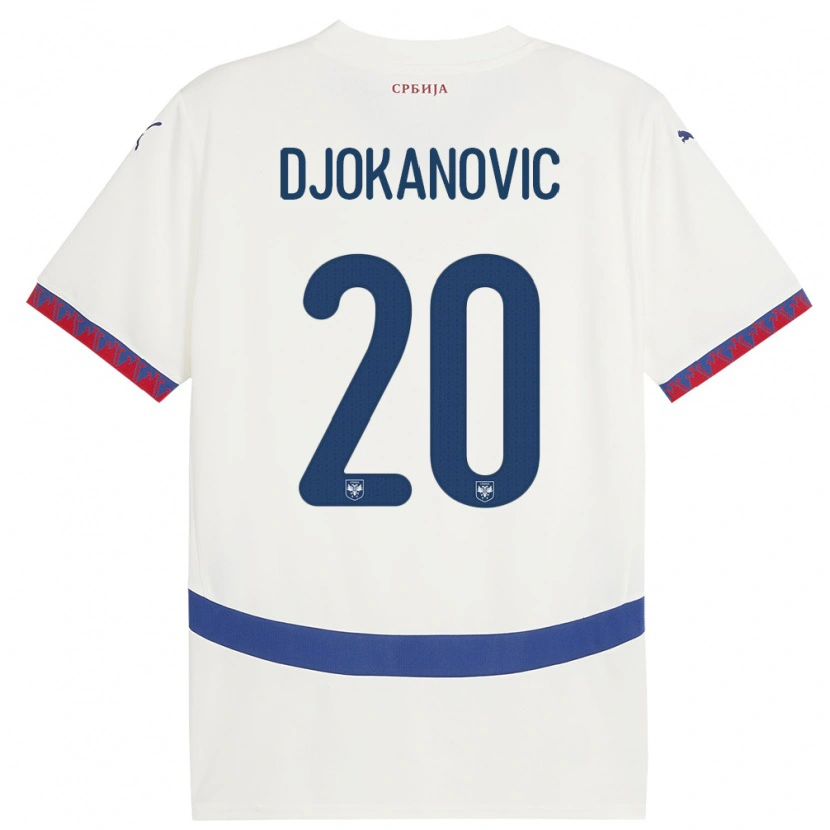 Danxen Enfant Maillot Serbie Damjan Djokanovic #20 Blanc Tenues Extérieur 24-26 T-Shirt