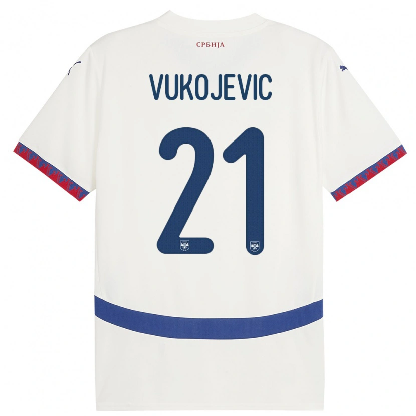 Danxen Enfant Maillot Serbie Veljko Vukojevic #21 Blanc Tenues Extérieur 24-26 T-Shirt