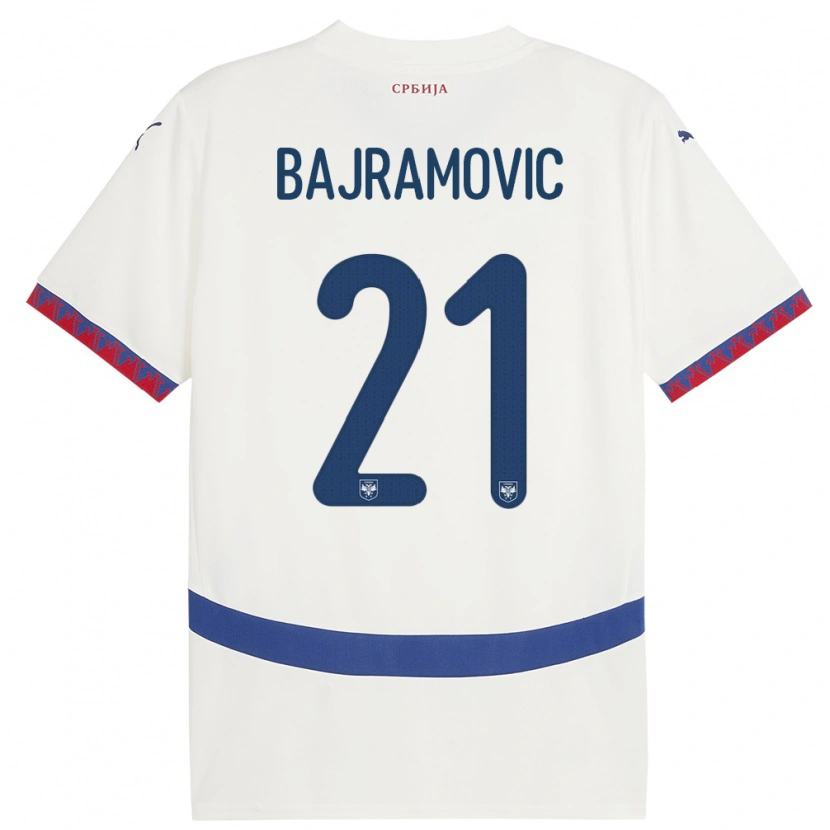 Danxen Enfant Maillot Serbie Eldin Bajramovic #21 Blanc Tenues Extérieur 24-26 T-Shirt