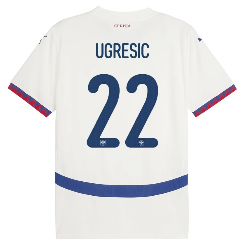 Danxen Enfant Maillot Serbie Ognjen Ugresic #22 Blanc Tenues Extérieur 24-26 T-Shirt