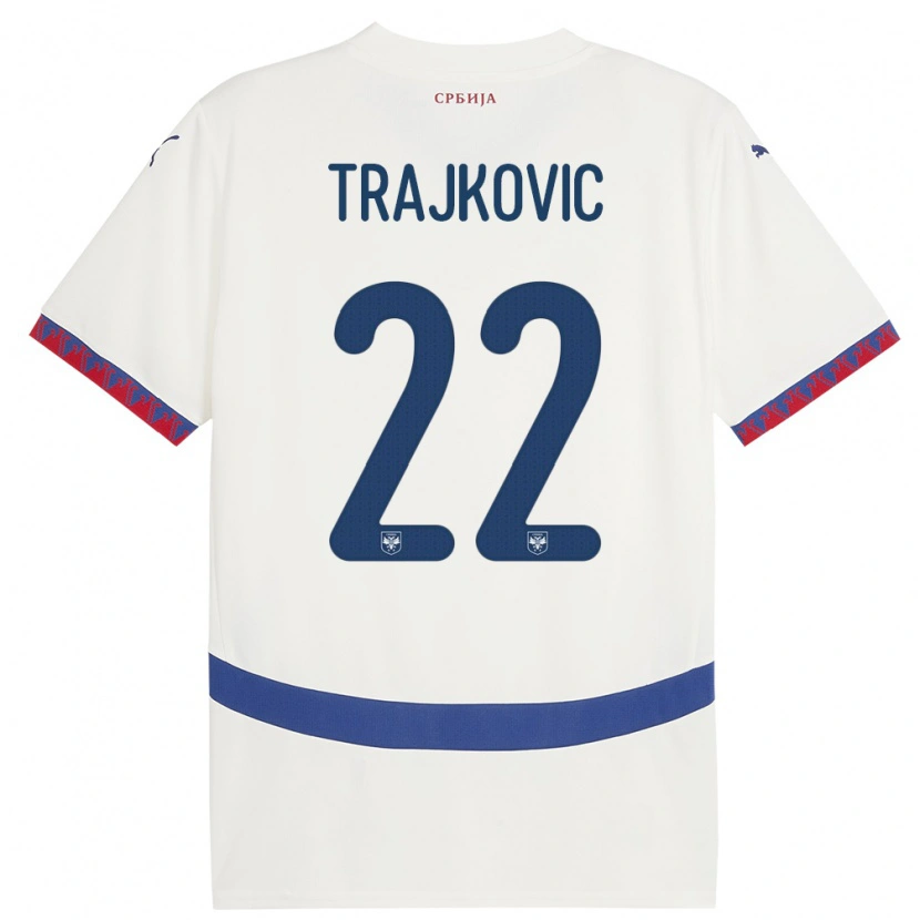 Danxen Enfant Maillot Serbie Aleksa Trajkovic #22 Blanc Tenues Extérieur 24-26 T-Shirt