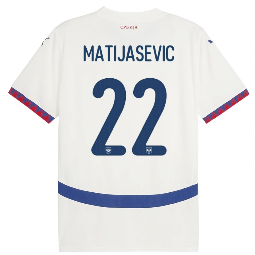 Danxen Enfant Maillot Serbie Filip Matijasevic #22 Blanc Tenues Extérieur 24-26 T-Shirt