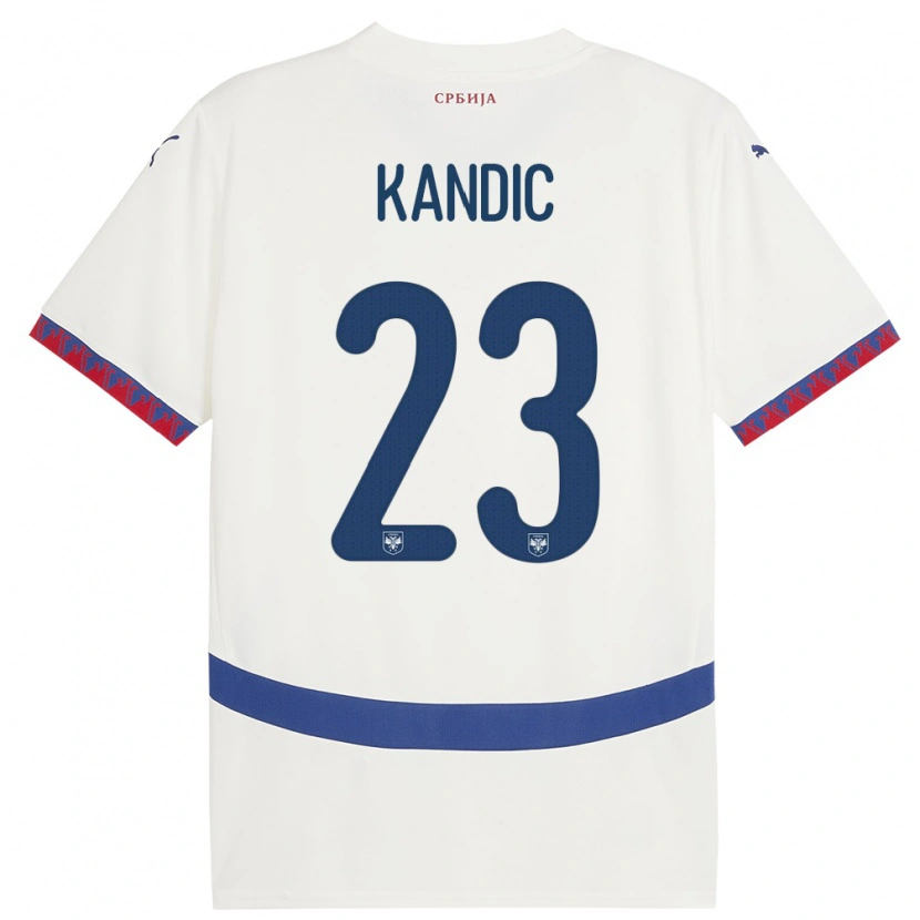 Danxen Enfant Maillot Serbie Marko Kandic #23 Blanc Tenues Extérieur 24-26 T-Shirt
