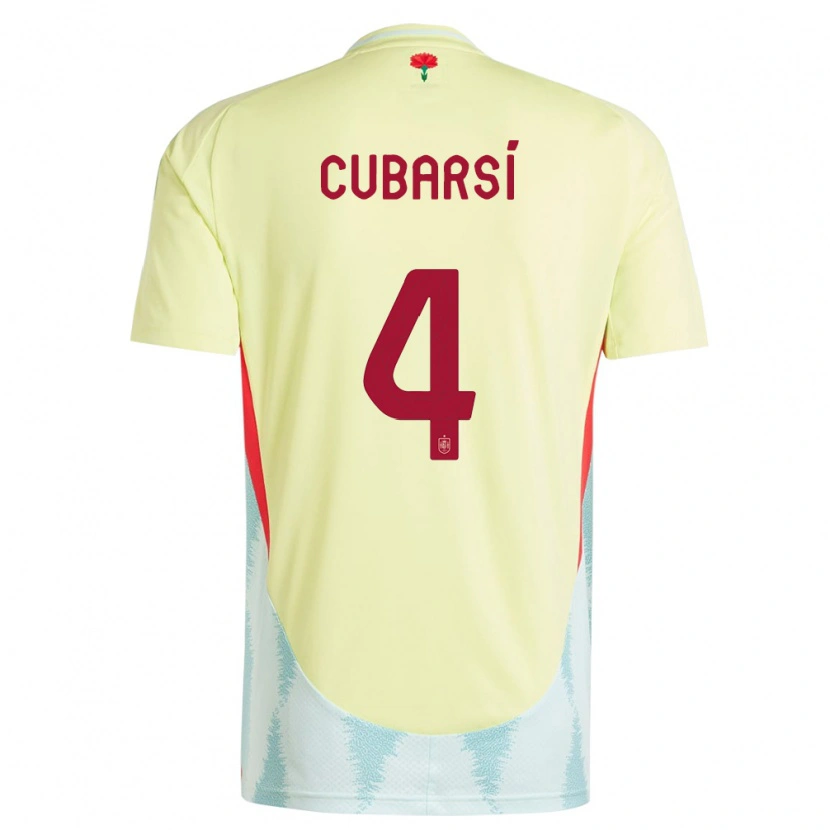 Danxen Enfant Maillot Espagne Pau Cubarsí #4 Jaune Tenues Extérieur 24-26 T-Shirt