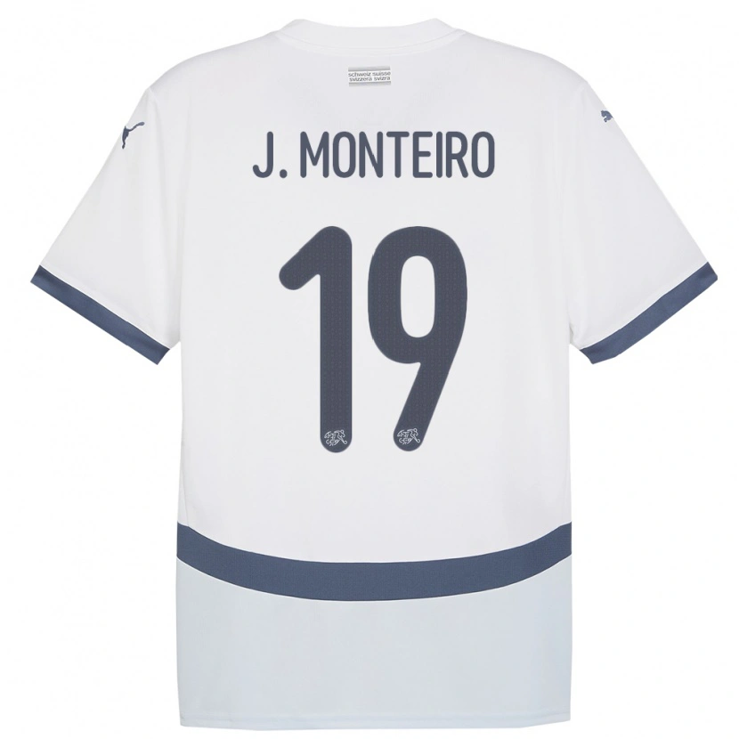 Danxen Enfant Maillot Suisse Joël Monteiro #19 Blanc Tenues Extérieur 24-26 T-Shirt