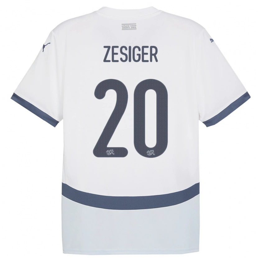 Danxen Enfant Maillot Suisse Cédric Zesiger #20 Blanc Tenues Extérieur 24-26 T-Shirt