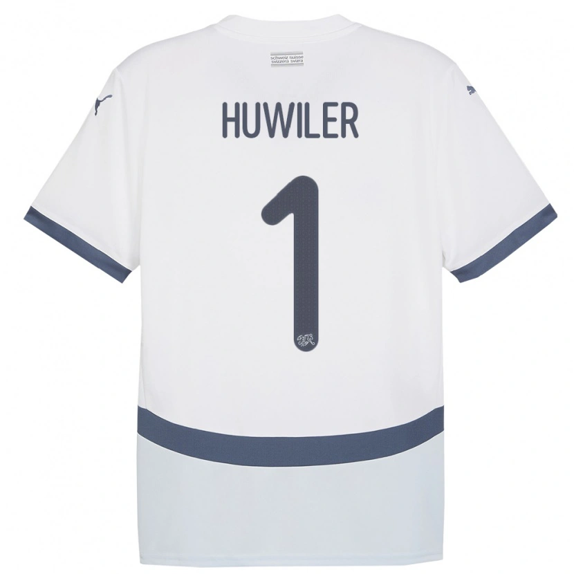 Danxen Enfant Maillot Suisse Lionel Huwiler #1 Blanc Tenues Extérieur 24-26 T-Shirt