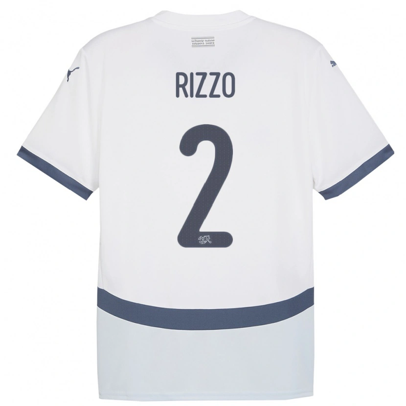 Danxen Enfant Maillot Suisse Mattia Rizzo #2 Blanc Tenues Extérieur 24-26 T-Shirt
