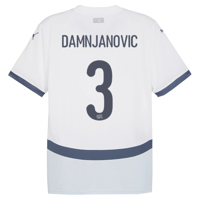 Danxen Enfant Maillot Suisse Lazar Damnjanovic #3 Blanc Tenues Extérieur 24-26 T-Shirt