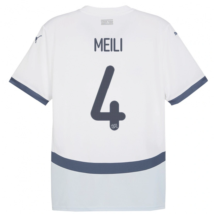 Danxen Enfant Maillot Suisse Ezequiel Meili #4 Blanc Tenues Extérieur 24-26 T-Shirt