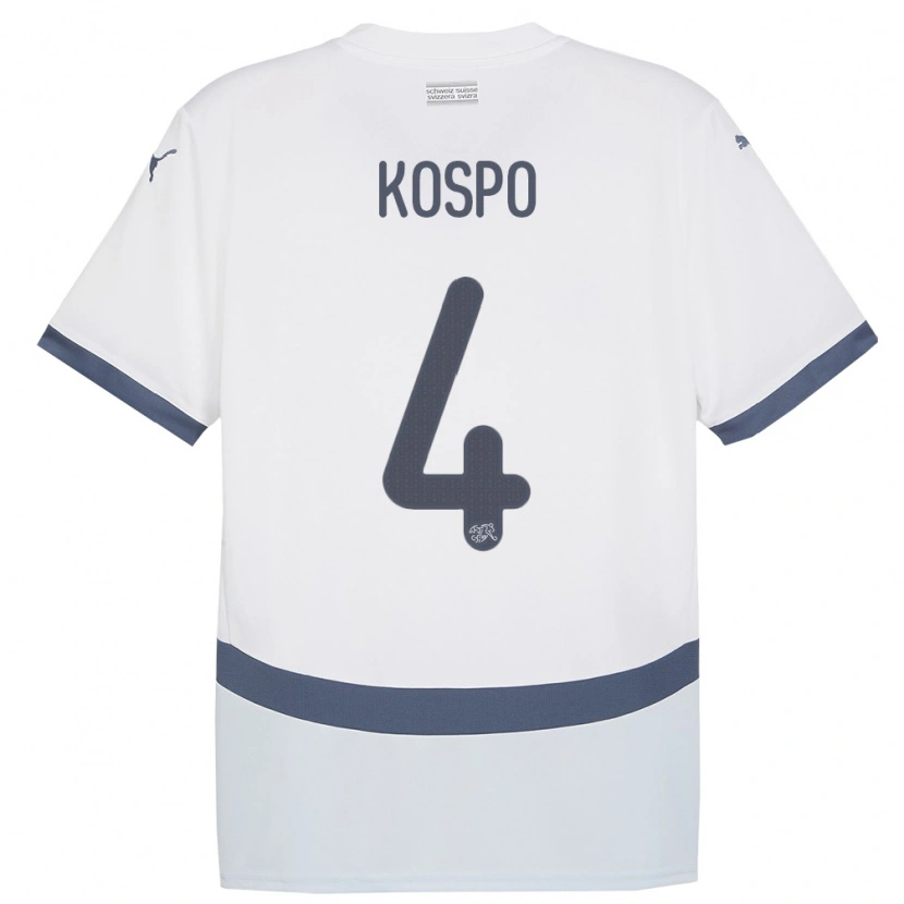 Danxen Enfant Maillot Suisse Eman Kospo #4 Blanc Tenues Extérieur 24-26 T-Shirt
