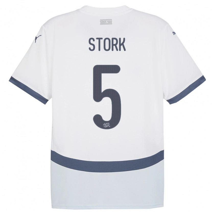 Danxen Enfant Maillot Suisse Gian Stork #5 Blanc Tenues Extérieur 24-26 T-Shirt
