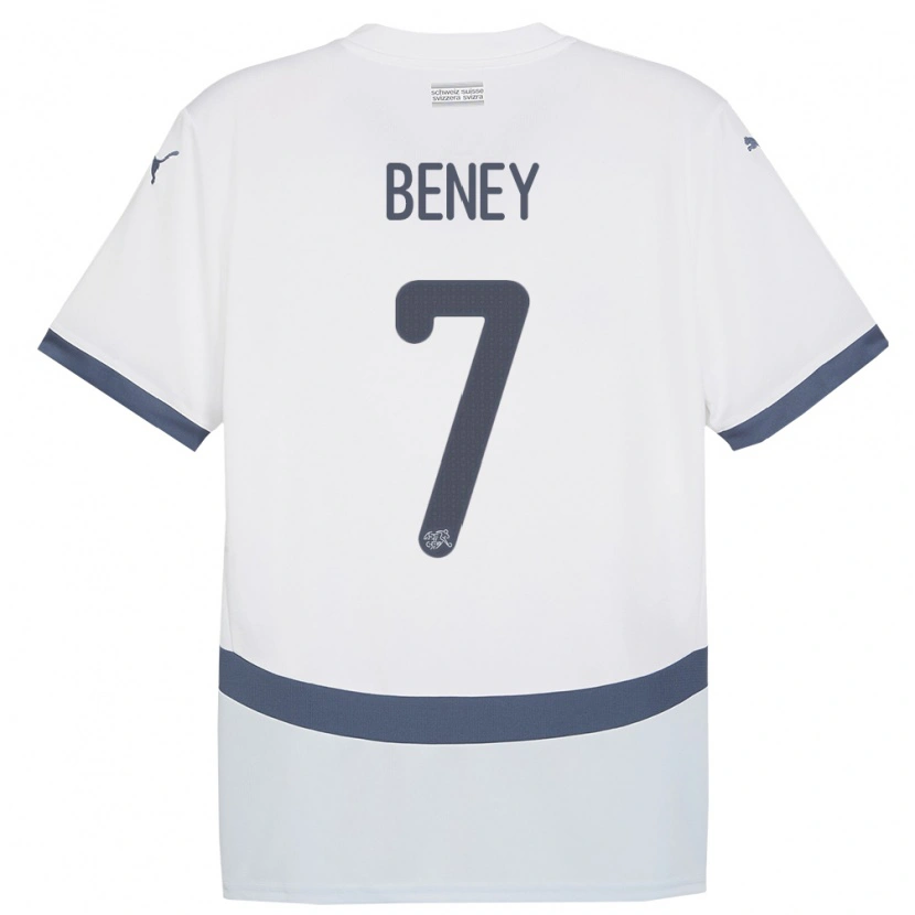 Danxen Enfant Maillot Suisse Roméo Beney #7 Blanc Tenues Extérieur 24-26 T-Shirt