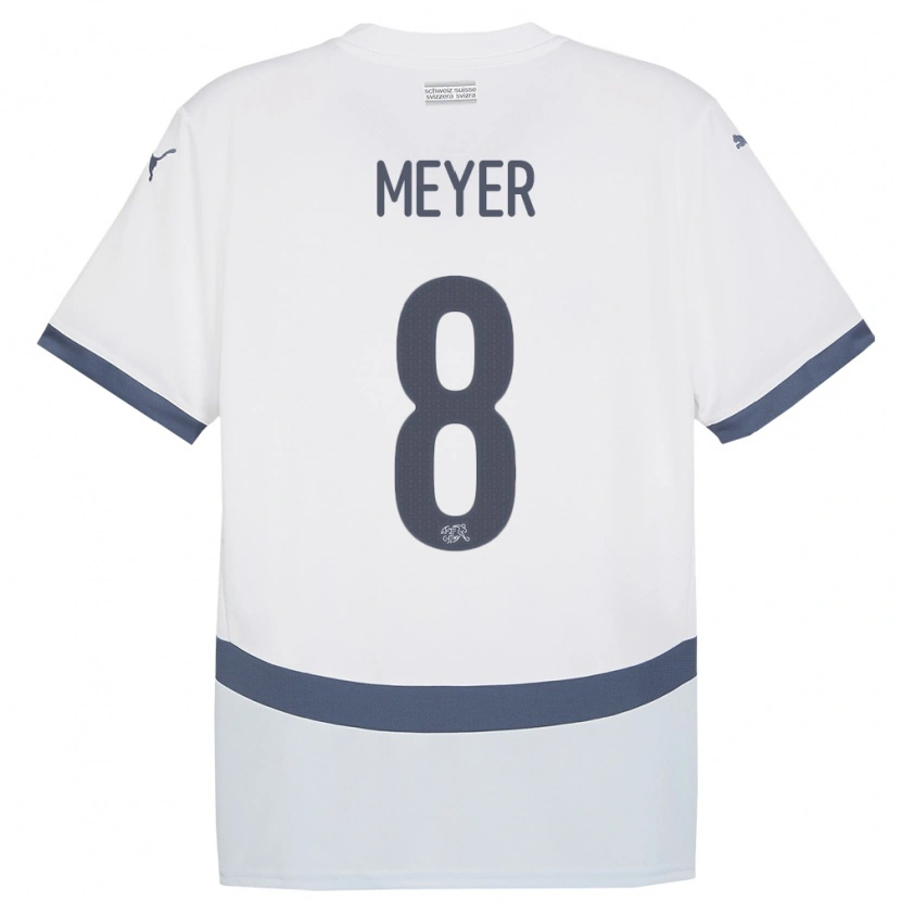 Danxen Enfant Maillot Suisse Tim Meyer #8 Blanc Tenues Extérieur 24-26 T-Shirt