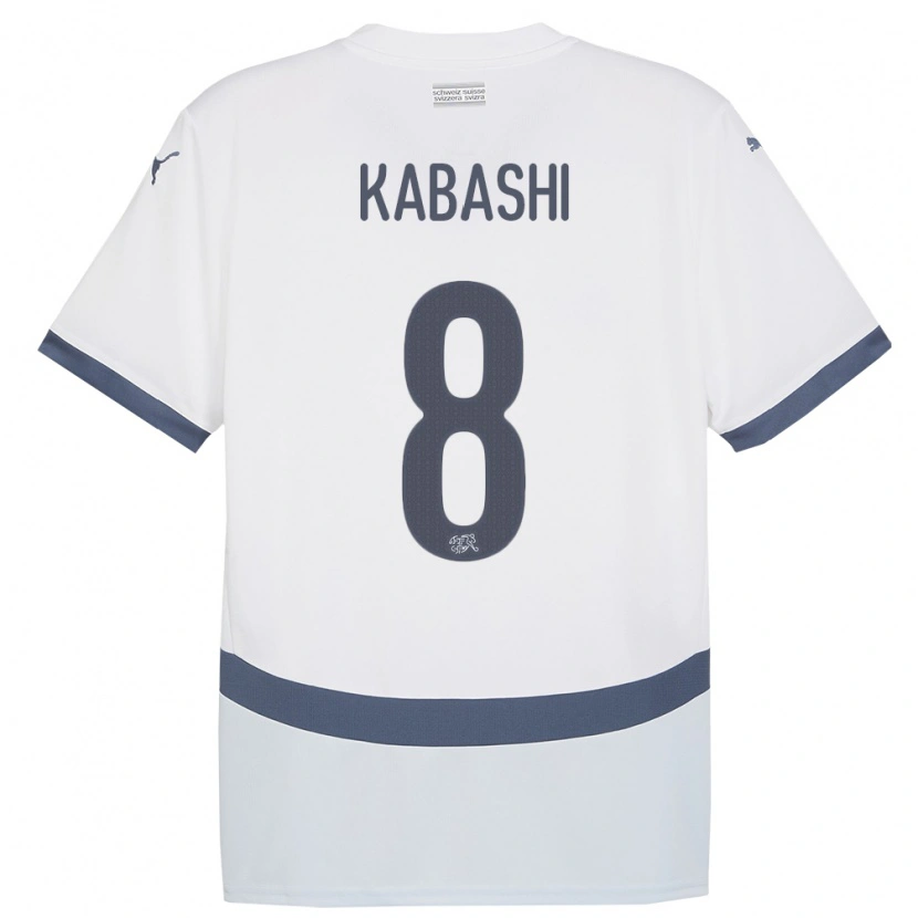 Danxen Enfant Maillot Suisse Leart Kabashi #8 Blanc Tenues Extérieur 24-26 T-Shirt