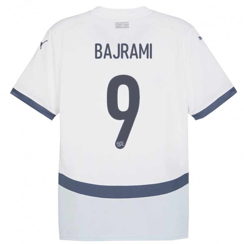 Danxen Enfant Maillot Suisse Labinot Bajrami #9 Blanc Tenues Extérieur 24-26 T-Shirt