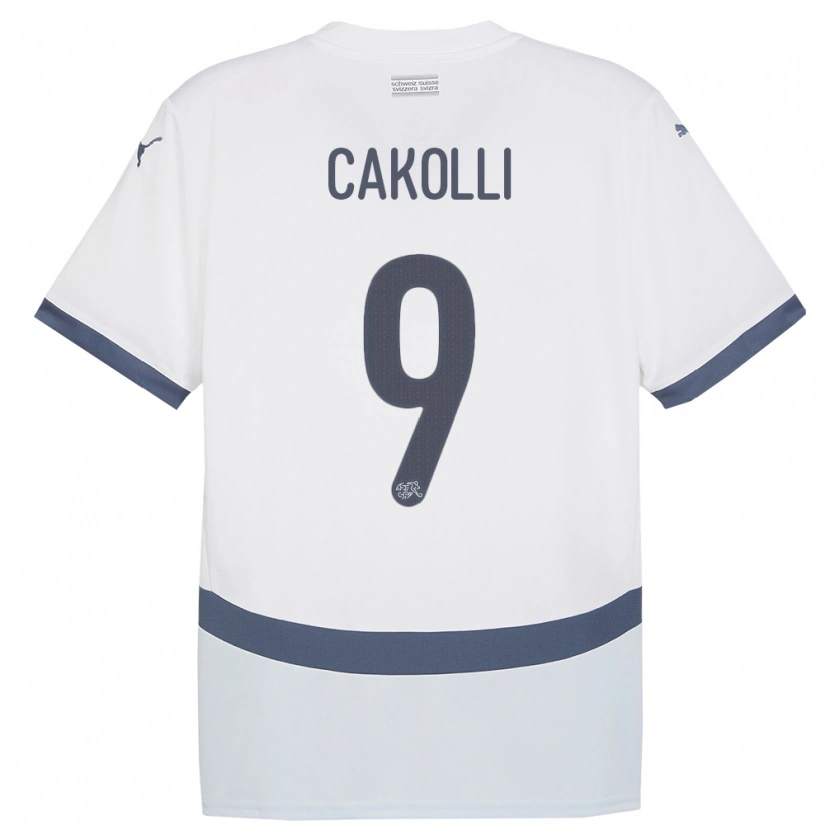 Danxen Enfant Maillot Suisse Dion Cakolli #9 Blanc Tenues Extérieur 24-26 T-Shirt