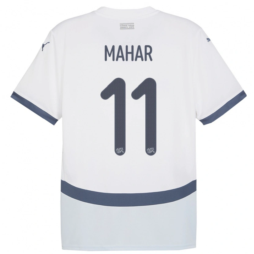 Danxen Enfant Maillot Suisse Sajawal Mahar #11 Blanc Tenues Extérieur 24-26 T-Shirt