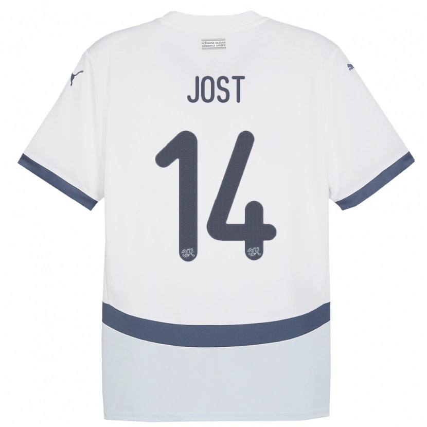 Danxen Enfant Maillot Suisse Tristan Jost #14 Blanc Tenues Extérieur 24-26 T-Shirt