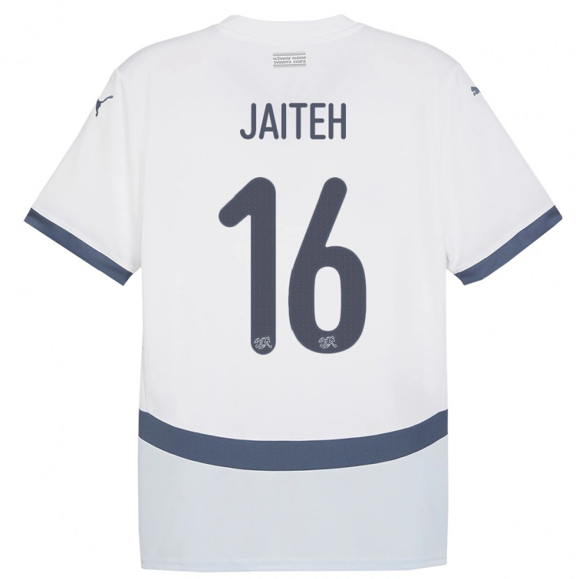 Danxen Enfant Maillot Suisse Momodou Jaiteh #16 Blanc Tenues Extérieur 24-26 T-Shirt