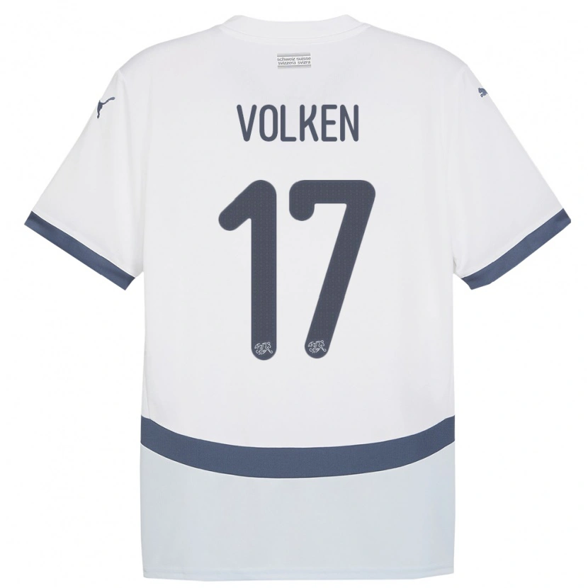 Danxen Enfant Maillot Suisse Neil Volken #17 Blanc Tenues Extérieur 24-26 T-Shirt