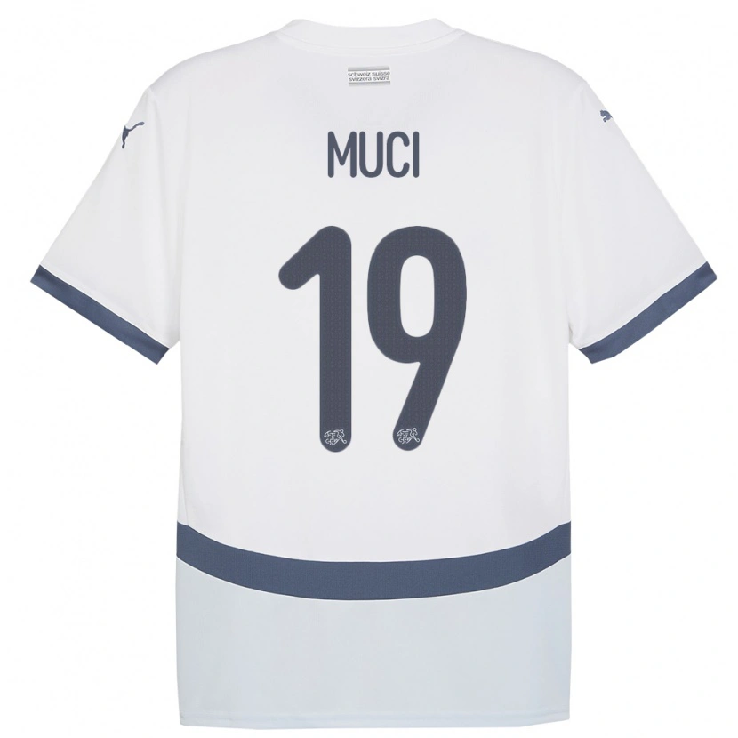 Danxen Enfant Maillot Suisse Nikolas Muci #19 Blanc Tenues Extérieur 24-26 T-Shirt