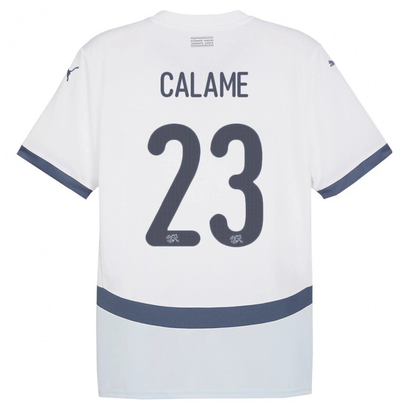 Danxen Enfant Maillot Suisse Marouane Calame #23 Blanc Tenues Extérieur 24-26 T-Shirt