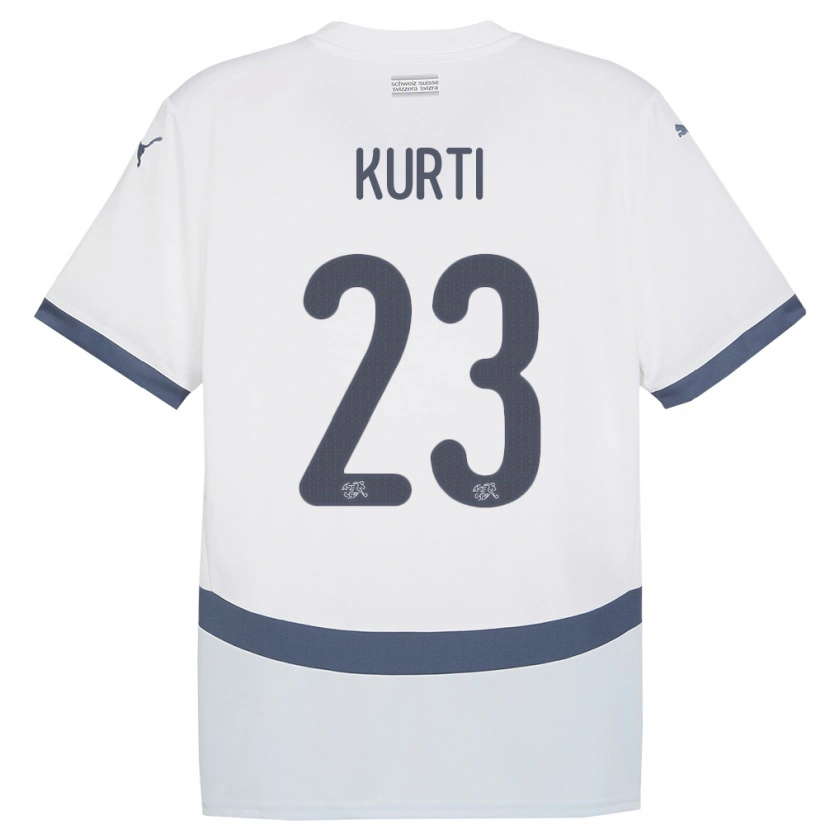 Danxen Enfant Maillot Suisse Elias Kurti #23 Blanc Tenues Extérieur 24-26 T-Shirt