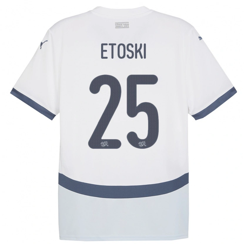 Danxen Enfant Maillot Suisse Edin Etoski #25 Blanc Tenues Extérieur 24-26 T-Shirt