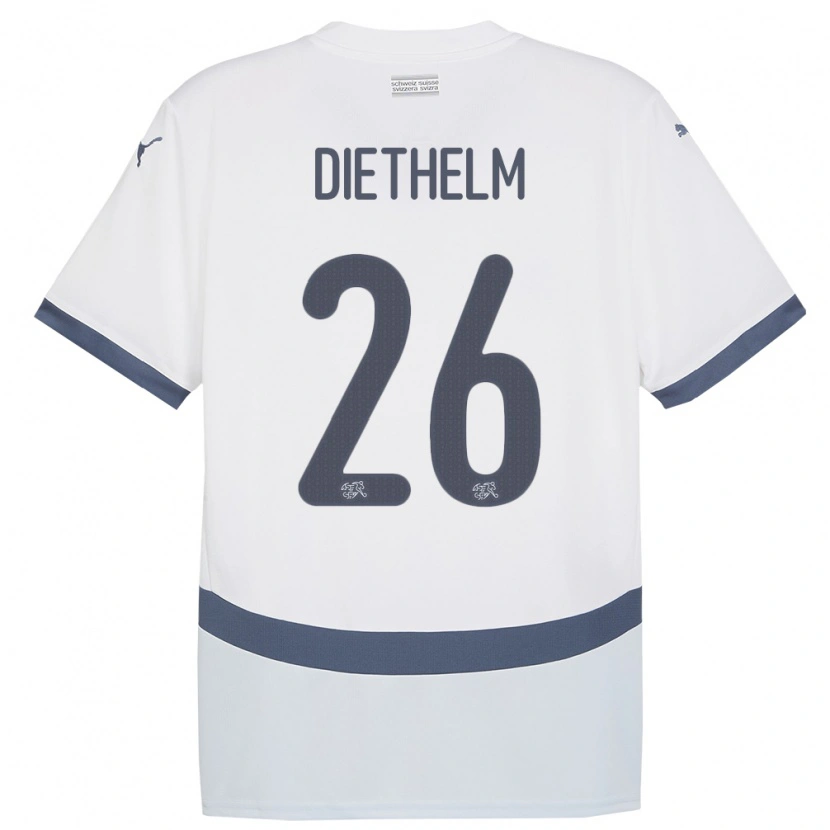 Danxen Enfant Maillot Suisse Thierry Diethelm #26 Blanc Tenues Extérieur 24-26 T-Shirt